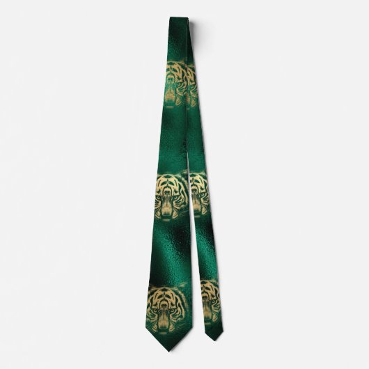 Golden Tiger Face Emerald Green Wild Animal Feline ネクタイ (正面)
