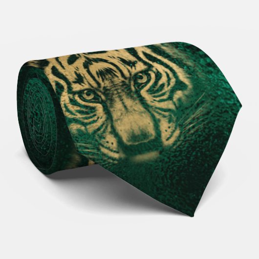 Golden Tiger Face Emerald Green Wild Animal Feline ネクタイ (ロール)