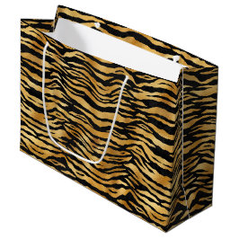 Golden Tiger Stripes | Bold Wild Animal Pattern ラージペーパーバッグ