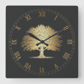 Golden Tree of Life (Oak Tree)  スクエア壁時計 (正面)