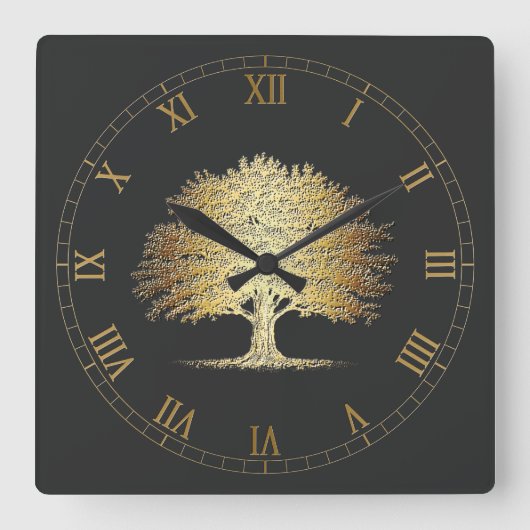 Golden Tree of Life (Oak Tree)  スクエア壁時計 (正面)