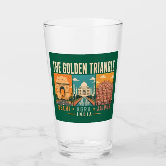 Golden Triangle India Illustration Vintage タンブラーグラス (正面)