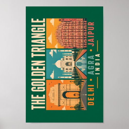 Golden Triangle India Illustration Vintage ポスター (正面)