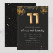 Golden Tropical Palm Leaves 11th Birthday  招待状 (正面/裏面)