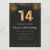 Golden Tropical Palm Leaves 14th Birthday  Invitat 招待状 (正面)