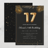 Golden Tropical Palm Leaves 17th Birthday  招待状 (正面/裏面)