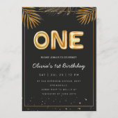 Golden Tropical Palm Leaves 1st Birthday 招待状 (正面)