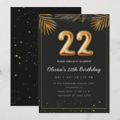 Golden Tropical Palm Leaves 22th Birthday 招待状 (正面/裏面)