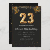 Golden Tropical Palm Leaves 23th Birthday  招待状 (正面/裏面)