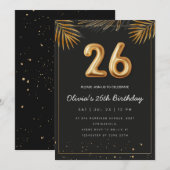 Golden Tropical Palm Leaves 26th Birthday  招待状 (正面/裏面)