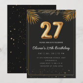 Golden Tropical Palm Leaves 27th Birthday  招待状 (正面/裏面)