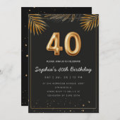 Golden Tropical Palm Leaves 40th Birthday  招待状 (正面/裏面)