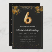  Golden Tropical Palm Leaves 6th Birthday  招待状 (正面/裏面)