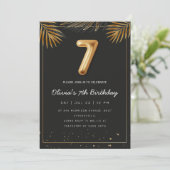  Golden Tropical Palm Leaves 7th Birthday  招待状 (スタンド正面)