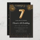  Golden Tropical Palm Leaves 7th Birthday  招待状 (正面/裏面)