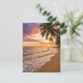 Golden Tropical Sunset Beach Postcard ポストカード (スタンド正面)
