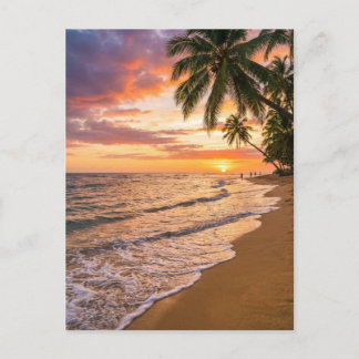 Golden Tropical Sunset Beach Postcard ポストカード