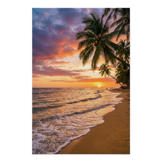 Golden Tropical Sunset Beach Poster ポスター (正面)