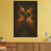 Golden Twin Phoenix • Luxury Fine Art Canvas キャンバスプリント (インサイチュ (リビング))