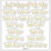 Golden Typography Just Married, Mr & Mrs and Table シール (シート)