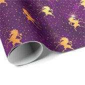 Golden Unicorn Grid Pattern on Deep Purple ラッピングペーパー (ロールコーナー)