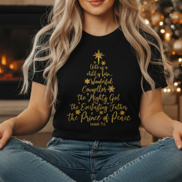 Golden “Unto Us A Child Is Born” Christmas Tree Tシャツ