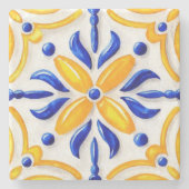 Golden Valencia Blossom Blue and Amber Floral ストーンコースター (正面)
