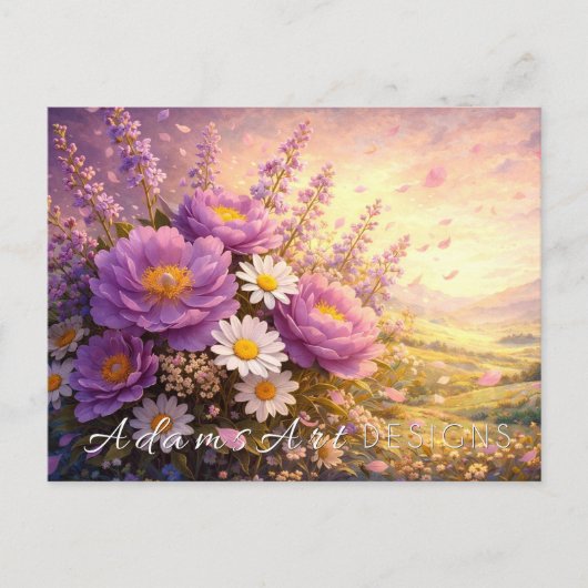Golden Valley Peony & Wildflower Sunset Postcard ポストカード (正面)