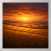 Golden Valley - Sunset Wheat Field Painting Style ポスター (正面)