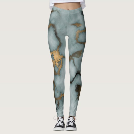 Golden Vein Marble Ocean Mist Leggings レギンス (正面)