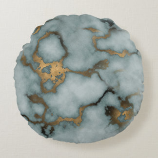 Golden Vein Marble  Ocean Mist Throw Pillows ラウンドクッション