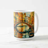 Golden Venice Canal Bridge Sunset Illustration コーヒーマグカップ (正面右)