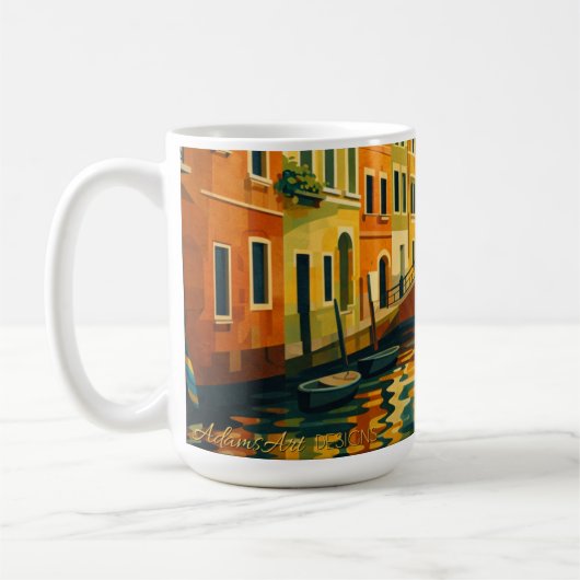 Golden Venice Canal Bridge Sunset Illustration コーヒーマグカップ (左)