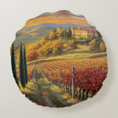 Golden Vineyard Path – Round Throw Pillow ラウンドクッション (裏面)