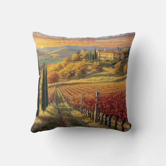 Golden Vineyard Path – Square Throw Pillow クッション (裏面)