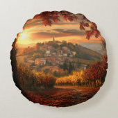 Golden Vineyard Sunset – Round Fall Accent Pillow ラウンドクッション (正面)