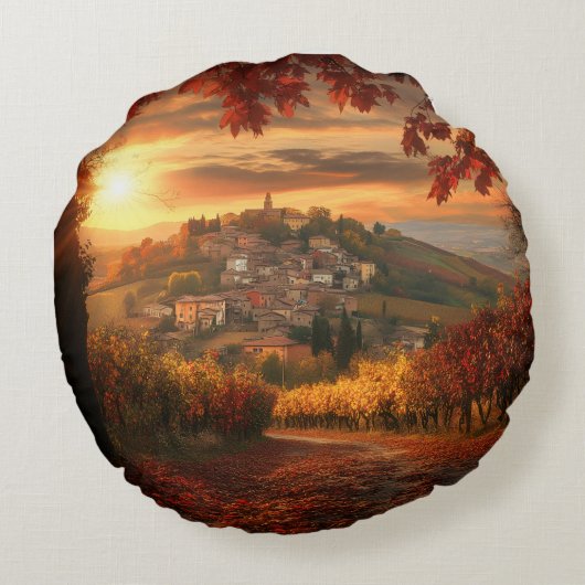 Golden Vineyard Sunset – Round Fall Accent Pillow ラウンドクッション (裏面)