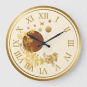 Golden wall clock - Planets and roses galaxy ラージ壁時計 (正面)
