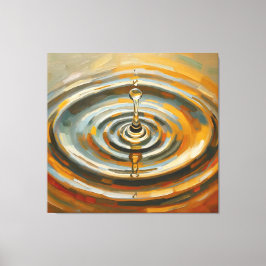 Golden Water Droplet with Ripples – Abstract Art キャンバスプリント