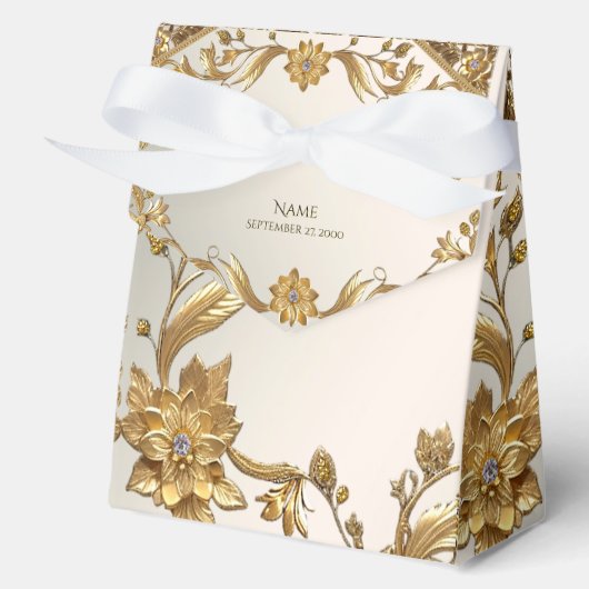Golden Wavy Leaves Floral Favor Box フェイバーボックス (正面)