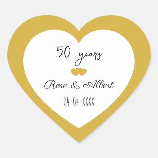 Golden Wedding, 50 Years of Marriage, Custom  ハートシール (正面)