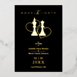 Golden Wedding Chess Pieces King & Queen Black 箔招待状