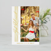 Golden Wedding Just Married Hand Lettered Photo  箔招待状 (立ち正面)