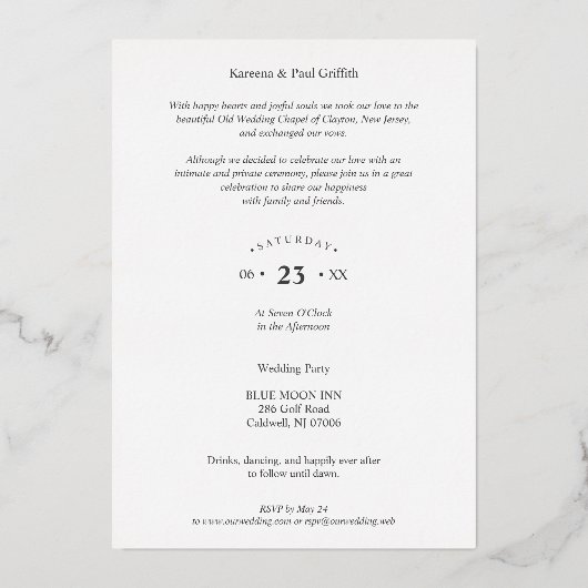 Golden Wedding Just Married Hand Lettered Photo  箔招待状 (裏面)