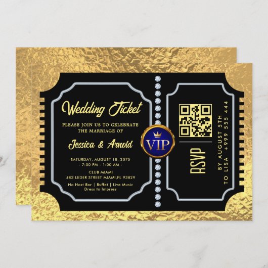 Golden wedding Party qr code Ticket Invitation 招待状 (正面/裏面)