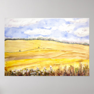 golden wheat field in oxfordshire ポスター