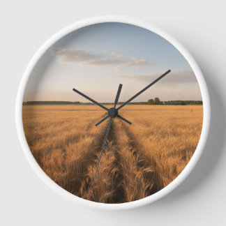 Golden Wheat Field Wall Clock – Countryside Nature 壁時計