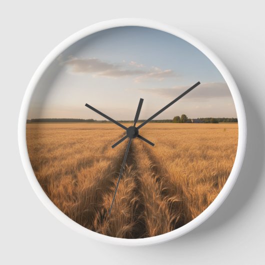 Golden Wheat Field Wall Clock – Countryside Nature 壁時計 (正面)
