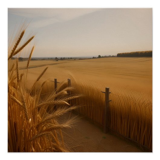Golden Wheat Path – Rustic Summer Landscape ポスター (正面)