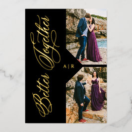 Golden Whimsical Luxury Modern 2 Photos Collage 箔招待状